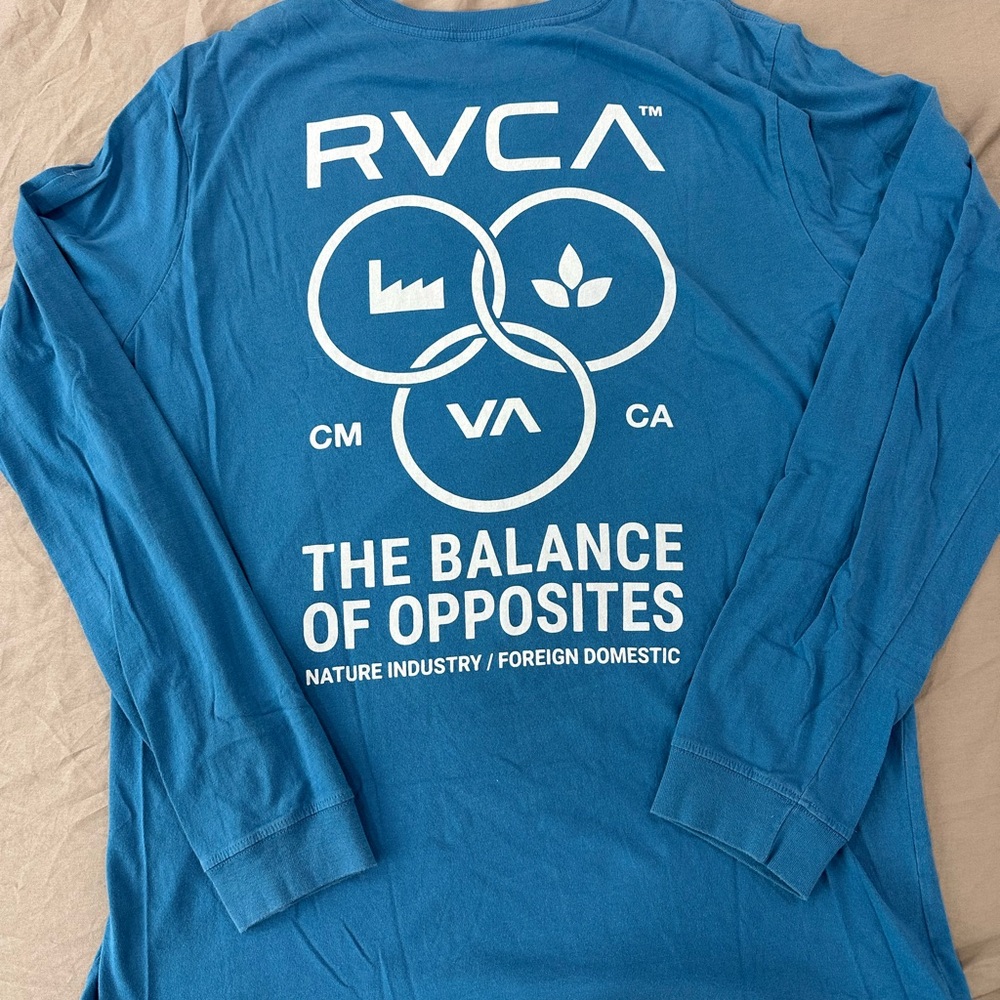 RVCA Men's Long Sleeve Graphic Tee - Blue with White Print